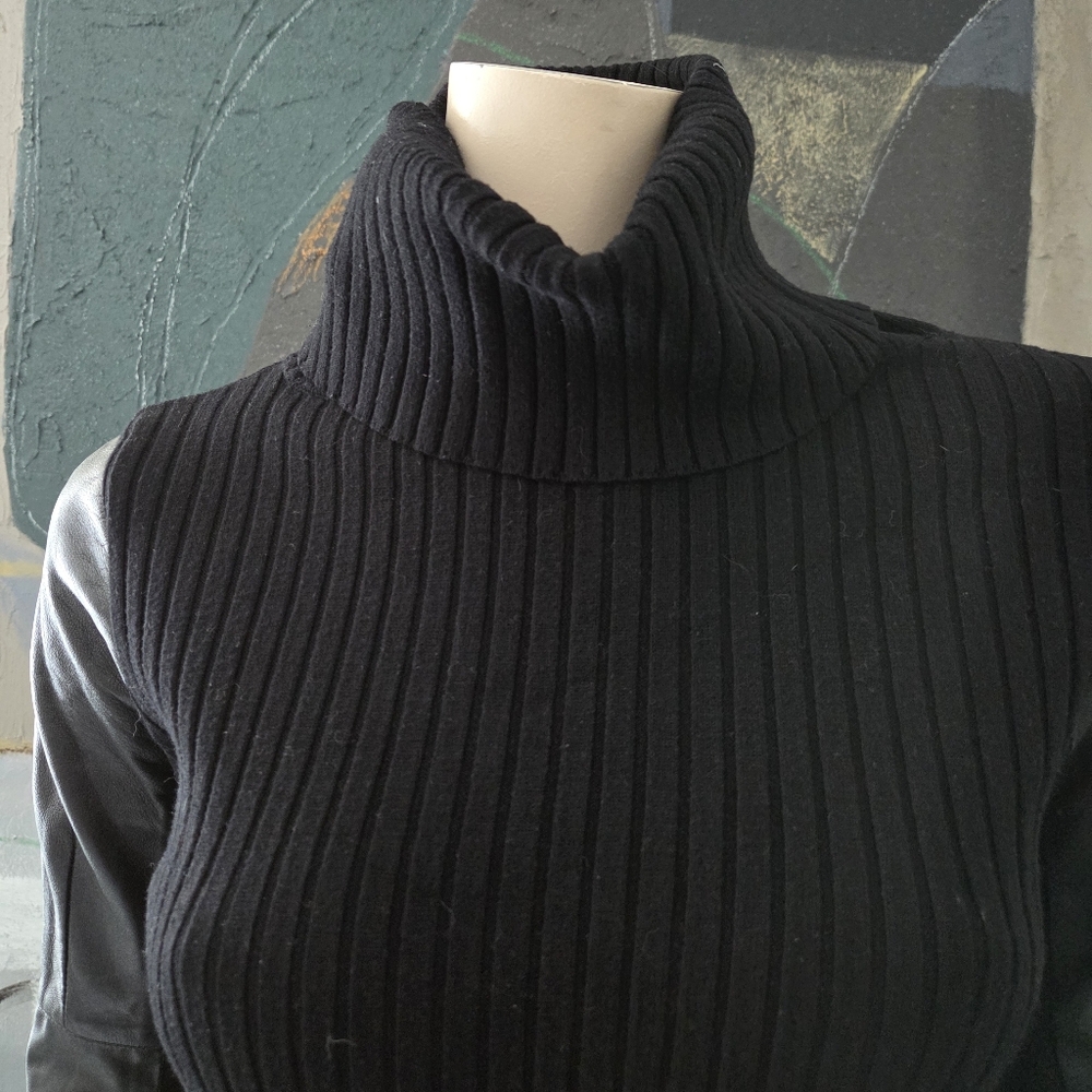 Rudsak | Rib Knit Sweater with Leather and Sheer Details - Picture 5 of 14
